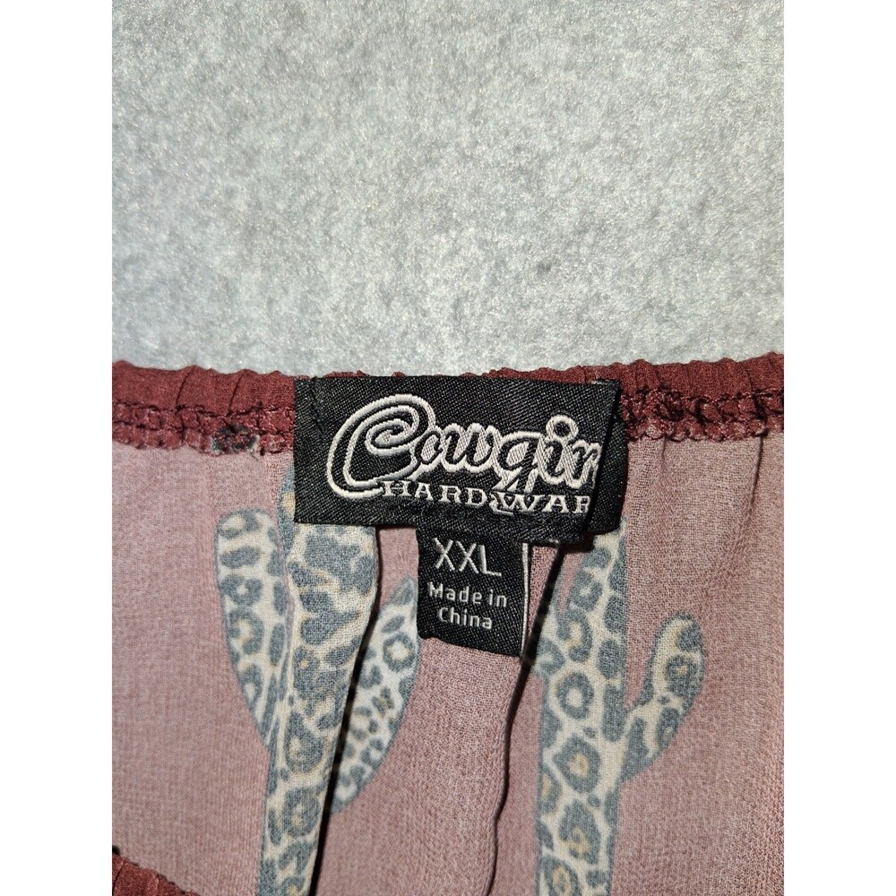 Cowgirl Hardware 3/4 Flutter Sleeve Sheer Blouse XXL Brown Leopard Catus Western - Picture 2 of 13